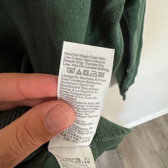 J.Crew Cotton Half-zip Sweater Mens L Green Pullover Ribbed Trim Leather Zipper - Picture 7 of 8